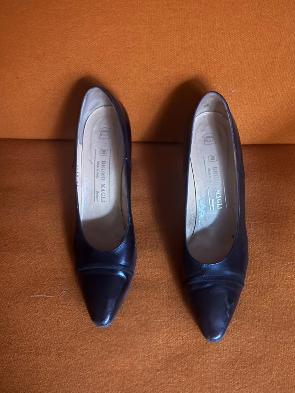 Bruno Magli Black calf leather cap-toe pumps
